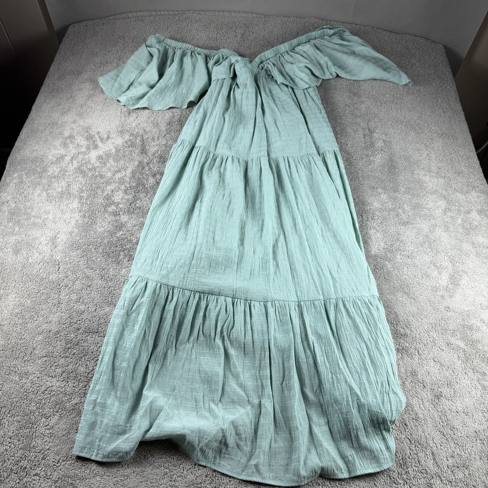 Lalavon Chiffon Off-Shoulder Convertible A-Line Maxi Dress Womens Medium Green